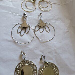 Vintage Set of Three Metal Hoop Earrings - Clip On